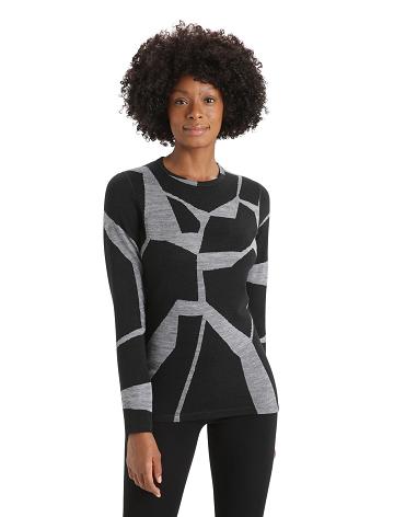 Dámské Base Layers Icebreaker Merino 250 Vertex Long Sleeve Crewe Thermal Top Fractured Landscapes Černé | CZ 1073OKIR